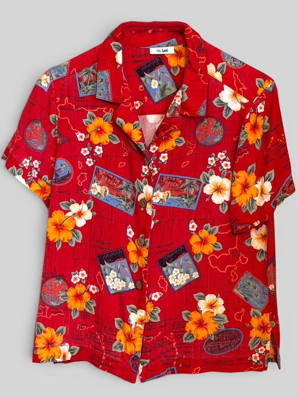 Vintage Ms. Lee Women's Hawaiian Shirt Cotton Boxy Cropped Style Single Stitch M